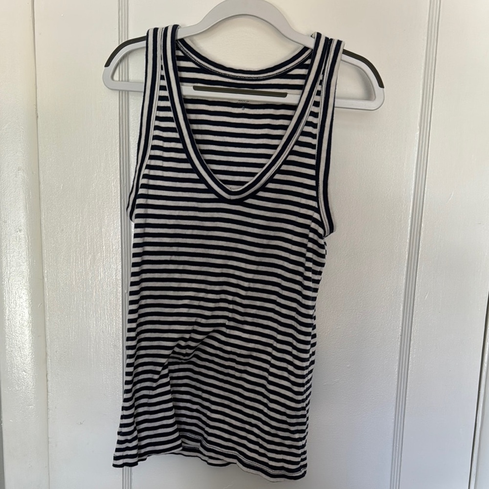 LOFT Black and White Ribbed Fitted Tank Top